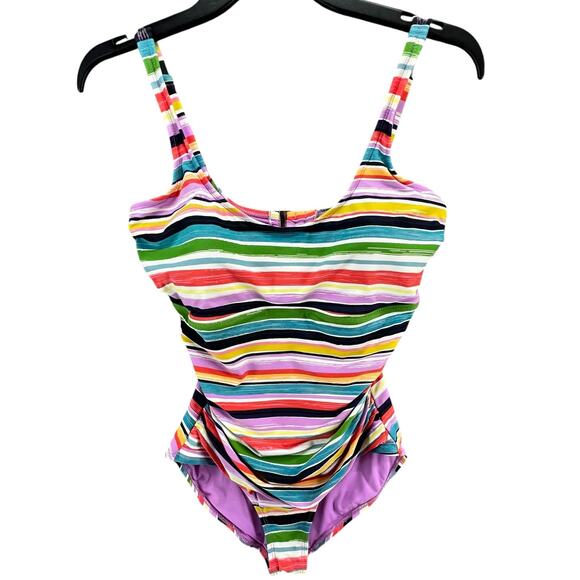 Anne Cole Swimsuit Womens 8 Rainbow Stripe One Piece Adjustable Flattering UPF50 - Picture 2 of 16